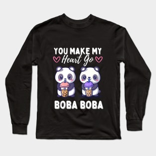 Cute Pandas in Love Drinking Boba Long Sleeve T-Shirt